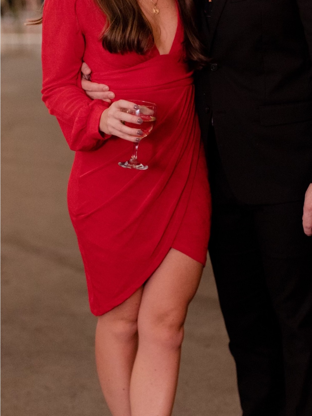 Red Long-Sleeve Mini Wrap Dress